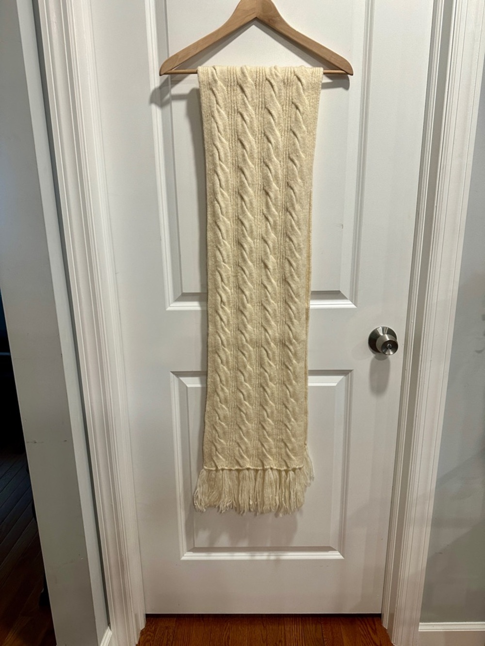 Ramy Brook Cream Cable Knit Fringe Sammy Scarf NWT